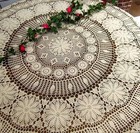 Vintage Hand Crochet Tablecloth Round Lace Table Cloth Cover Topper Flower Doily