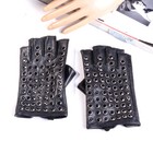 Women s Ladies Real Leather Fashion Semi-finger Fingerless Rivet Mitts Gloves