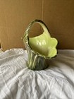 Vtg Green Glazed Ceramic Planter Decor W handle Mcm Retro Pottery Approx 9   x8   
