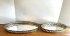 2 Vanity Tray Hollywood Regency Silver Tone Oval  Mirror Perfume Dresser 16x11