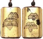 Antique Japanese Edo Meiji Period Pierced Mon Gold Lacquer Inro Ojimi Netsuke 