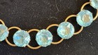 Art Deco Vintage Aqua Blue Lucite Choker Brass Prong Set Anna Wintour Collet 16 
