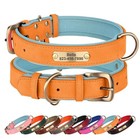 Heavy Duty Soft Leather Dog Collar Personalized Adjustable Pet Name Tag Engraved