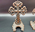 Lot Of 2 Ornate Cast Iron Crosses 6 Inches Tall Free Standing Rustic Religious