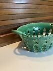 Late 18th To Early 19th-century Antique Green Glaze Oak Leaf Pottery Basket