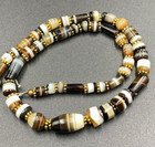 Old Antique Himalayan Prayer Mala Banded Agate Beads From Tibet 