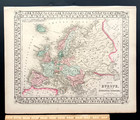 Antique 1867 Europe Map  Mitchell  Hand Colored