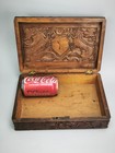 Antique Asian Large Carved Wooden Jewellery Box With Raised Dragons