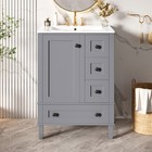 24  Wood Bathroom Vanity Storage Cabinet With Ceramic Sink   Soft-close Drawers