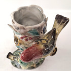 Vintage Figural Bird Vase Painted Ceramic Tree Trunk Folk Art Woodland Decor