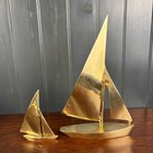 Pair Of Vintage Brass Sailboats 2 Nautical Mcm Solid Brass Sailboat Sculptures