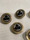 Victorian Black Glass   Brass Leaf Motif Button Drum Style Bent Metal Shank  7 