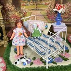 Antique Dollhouse Baby Doll Nursery Hospital Bed Crib Painted Tin Vtg 1900s 20s