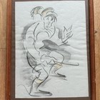 Old Vintage Retro Pencil Drawing Of A Statuesque Female Ice Hockey Player