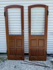 1880s Antique Saloon Swing Doors Pair Cherry Wood Beveled Glass Original Western