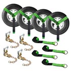 4pk 2  X 10  Car Tie Down Strap W lasso Tire Straps Chain Extension Green
