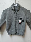 Kids Vintage 1960 Mickey Disney Hand Knit Sweater Knitted Handmade Zipper