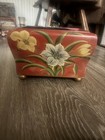 Red Floral Wooden Hand Painted Box With Velvet Interior Decorative Storage Box