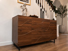 4-door Mid-century Modern Wave Relief Sideboard Buffet Storage Cabinet Credenza