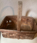 Antique Hand Woven Basket Splint Wood With Carry Handle 12 Inches