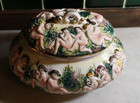 Vintage Handpainted   Signed Capodimonte Lidded Jar--cherub Design
