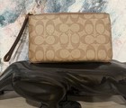 Coach Large Corner Zip Wristlet Wallet Brown With Their Signature Canvas New