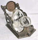 Antique Circular Glass Tilting Inkwell   Pen Holder On Cast Iron Stand   