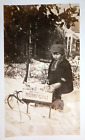 Antique Photo Sled Wooden Rumford Baking Soda Crate Little Girl Cloth Doll Snow