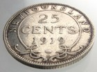 1919c Newfoundland Canada 25 Cents Silver Quarter Km17 Circulated Coin V413