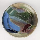Signed Hand Thrown Studio Art Pottery Abstract Dynamic Multicolor Glaze Plate
