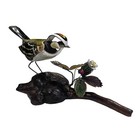 Vtg Norman Brumm Signed Enamel Copper Bird Flowers Sculpture Burl Wood Ooak Art