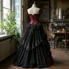 Victorian Black Burgundy Prom Dresses Gothic Lace Appliques Corset Evening Gowns