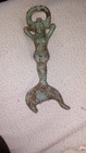 Mermaid Statue Green Cast Iron  Heavy Metal Figurine Sculpture Shelf Sitter-flaw