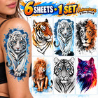6 Sheets Waterproof Temporary Tattoo Stickers Tiger Lion Wolf - Arm   Body Art