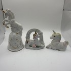 Lot Of 3 Vintage Unicorn Figurines One Is A Bell Mythical Fantasy 1980 s Trinket
