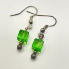 Vintage Style Green Glass Bead And Silver Drop Earrings Set Two Pairs