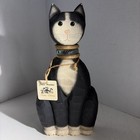 James Haddon Hand Carved Wood Black White Cat Green Eyes Sculpture Figurine
