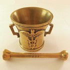 Rare Antique Apothecary Bronze Mortar   Pestle From France  w caduceus Reliefs 