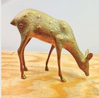 1970s Vintage Solid Brass Deer   Brass Doe Grazing Brass Animal Figurine 8    Tall