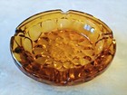  Vintage Ashtray Amber Glass Flower Design 6  Mid Century Modern