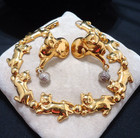 Vintage Gold Tone Cat Kitten Bracelet   Earrings Set