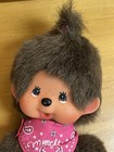 Vintage Monchhichi Doll Pink Bandanna Print Sekiguchi Plush Collectible Monkey