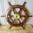 Nautical 24    Wooden Brass Ship Wheel Maritime Coastal Beach House Wall Decor