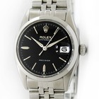 Vintage Rolex Oysterdate Precision Black Dial 34mm Men Steel Watch Ref 6494