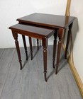 Vintage Set Of 2 Mahogany Wood Nesting Tables Fluted Legs English Regency Style