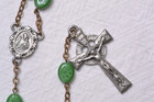 Vintage Irish Shamrock Rosary Beads Green Glass Pewter Cross Crucifix Medal