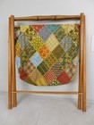 Vintage Stand Up Cloth Bag Folding Wood Sewing Knitting Yarn Craft Basket Nice 