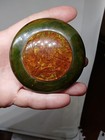 Rare Vintage Antique Bakelite Green W  Fracture Amber Reserve Carved  Brooch 