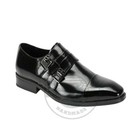 Black Tone Cap Toe Double Buckle Straps Vintage Monk Premium Leather Men Shoes