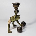 Vintage Franz Bergmann Style Austrian Bronze Weightlifter Frog Candlestick